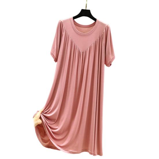 Женское ночное платье, плиссированное тонкое платье с круглым вырезом и короткими рукавами, свободное спальное однотонное платье до колена, одежда для сна, домашнее платье, женская одежда