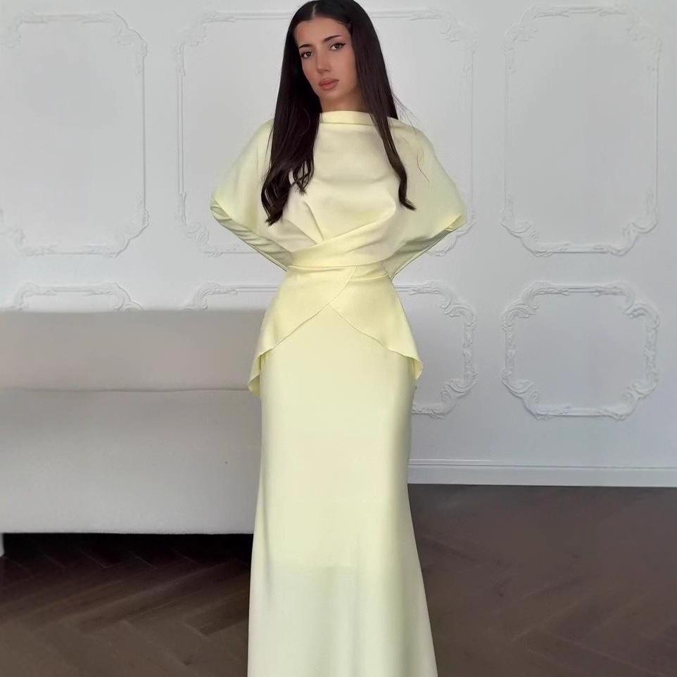 Женский атласный комплект на одно плечо с завязкой на талии, длинная юбка, осень 2025