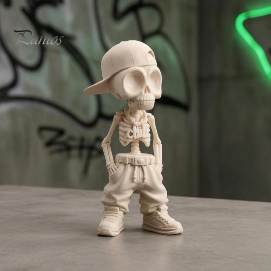 Декоративная фигурка черепа в уличном стиле хип-хоп, скелет, 3D-печатная бейсболка, статуэтка для декора офиса, крутая скульптура для домашнего рабочего стола