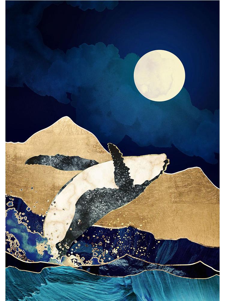 Скандинавский большой китовый корабль, морские постеры, холст, живопись, акварель, морские животные, настенная картина для детской комнаты, украшение для дома