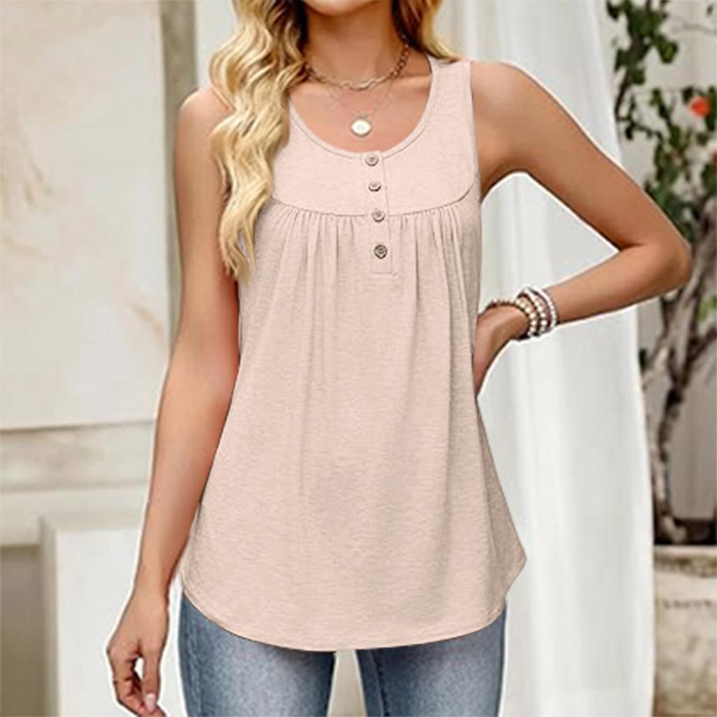 Женский модный однотонный топ-жилет без рукавов с круглым вырезом и пуговицами, подходит как для ношения отдельно, так и в качестве второго слоя.