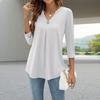 Женские топы с V-образным вырезом, декором на пуговицах, рукавом 3/4, однотонные футболки с эффектом морщин, повседневная одежда в стиле кэжуал