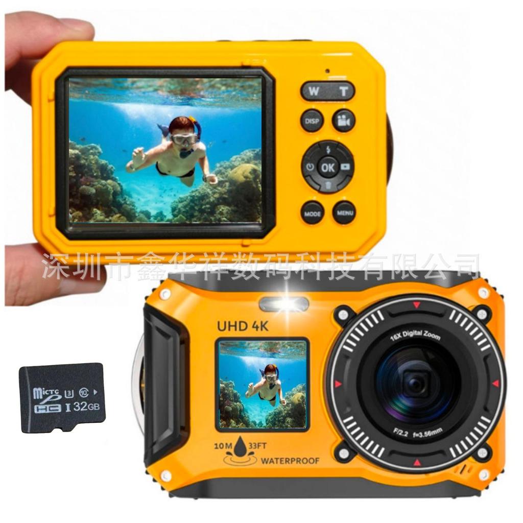 4K Dual Screen Waterproof 64MP Autofocus Underwater Digital Camera - English Version