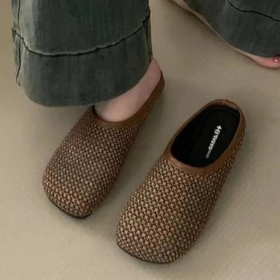 Распродажа женской обуви 2024 года, новые закрытые женские тапочки, осенние квадратные носы, разноцветные, на плоской подошве, повседневные, удобные тапочки