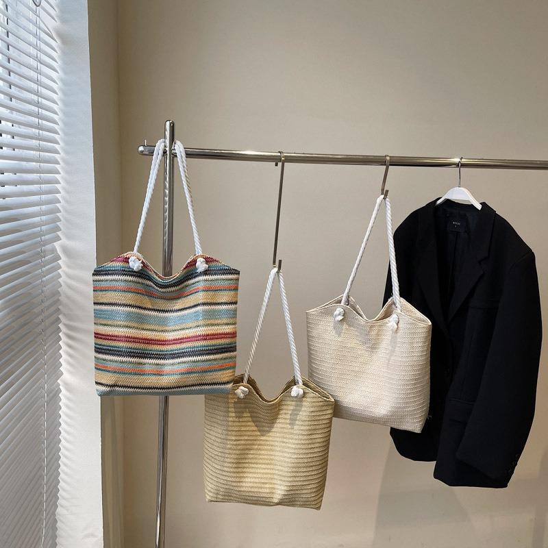 Летняя новая цветная полосатая соломенная сумка женская большой вместимости темпераментная простая сумка на плечо отпуск досуг пляжная сумка