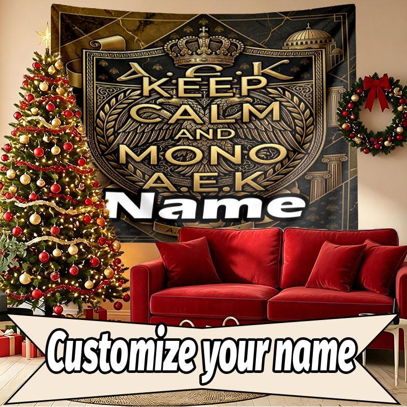 Custom Name Personalized AEK Athens FC Print Tapestry, Wall Art Decor, Bedroom, Dorm, Apartment, LivingRoom, Party Backdrop, Gift for Birthday