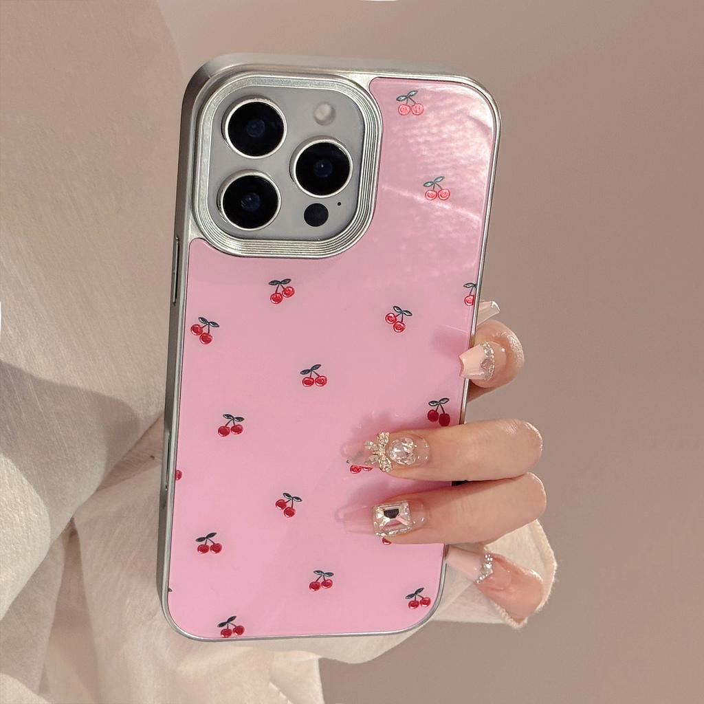 Gilded Ins Cherry Full Screen Apple 16 Mobile Phone Case 16pro Max Suitable for IPhone 15 Anti Fall 14 Glass 13
