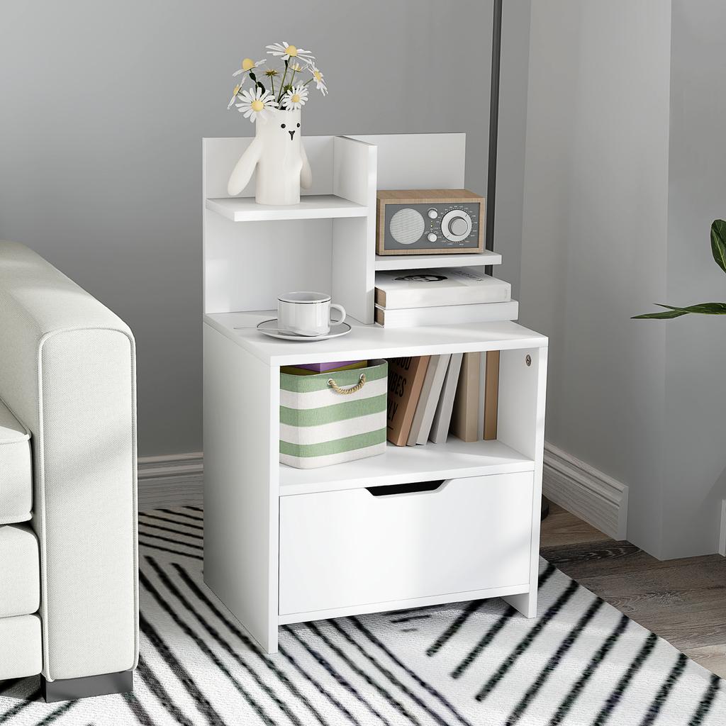Nightstand with Drawer and Storage Shelves, 45x35x73 cm, White