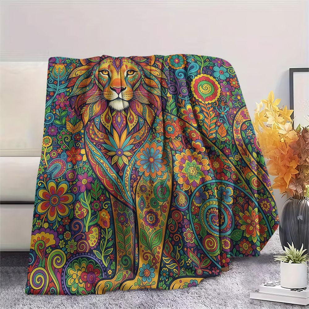 1Pc Mandalapainting Print Flannel Blanket, High quality Comfortable for All Seasons, Home Decor, Warmth and Comfort, Perfect for Christmas Gifts