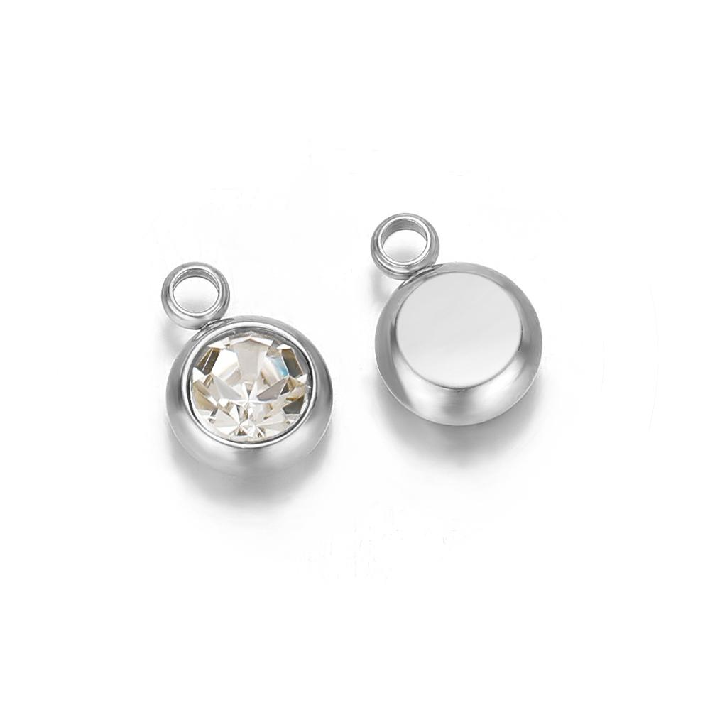 20pcs Stainless Steel 6mm Zircon 12 Months Birthstone Charms Beads for DIY Jewelry Necklace Bracelet Findings Earrings Making