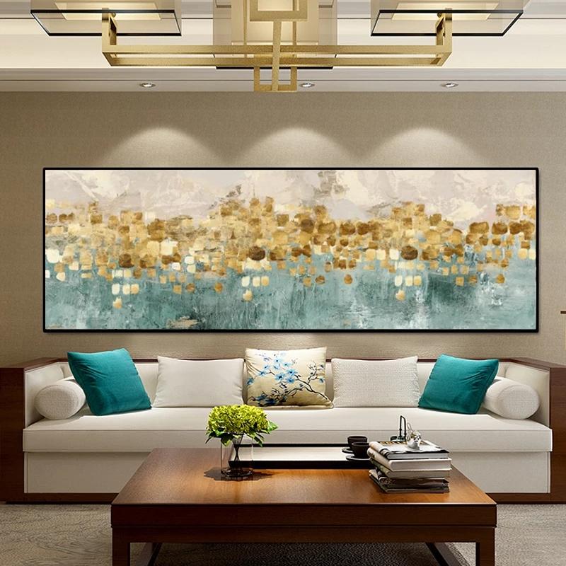 Modern Abstract Oil Painting Posters and Prints Canvas Painting Wall Art Golden Money Beach Living Room Decoration Pictures