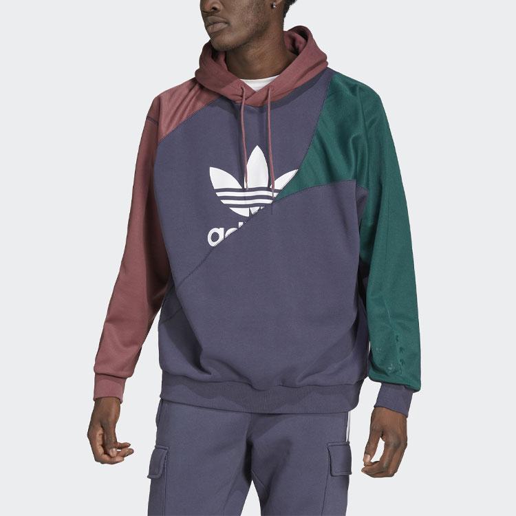 Adidas Originals Trefoil Logo Print Colorblock Hoodie Men Tops Navy HK2096