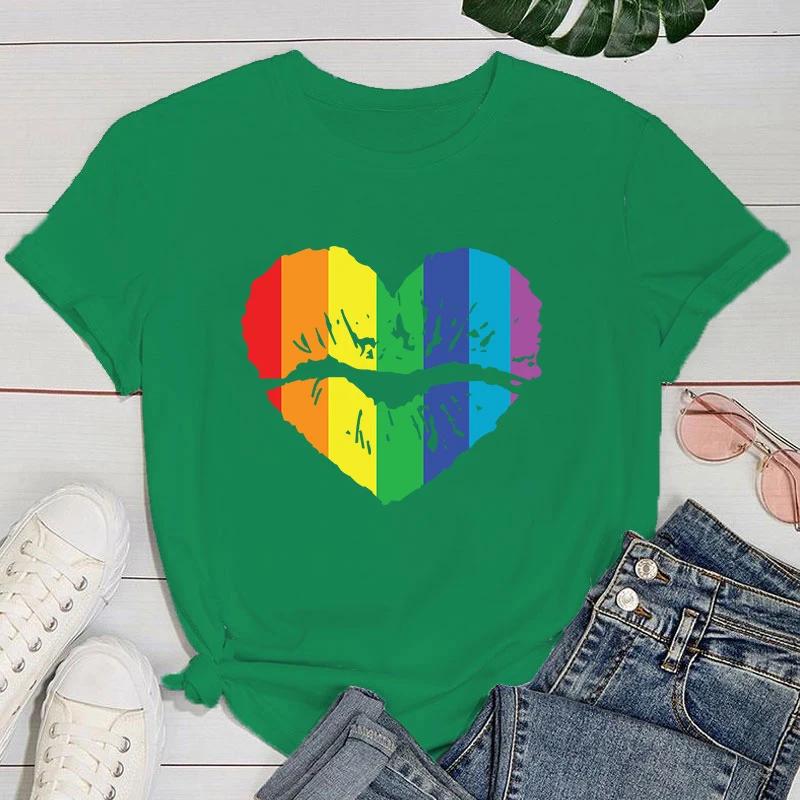 (Premium T-shirt)Cool Lgbt Lips Print T-Shirt For Women Summer Fashion Casual T-Shirts Short Sleeve Creative Personalized Tops