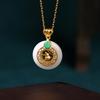 Chinese Style Copper Gold-Plated Gourd & White Jade Peace Buckle Necklace