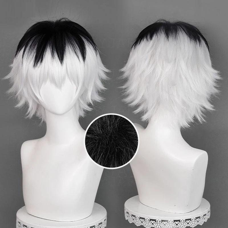 Sasaki Haise Cosplay Wig High Quality Anime Unisex Black White Mixed Short Wig Heat Resistant Synthetic Hair Wigs + Wig Cap