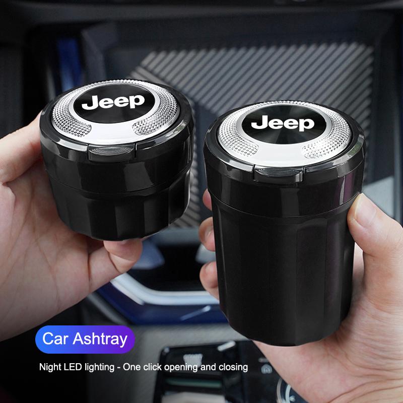 Car Ashtray Texture Ceramic Smokeless With LED Light Ashtray Auto Accessoires For Jeep Renegade Wagoneer Avenger Recon Wrangler MWGHF1