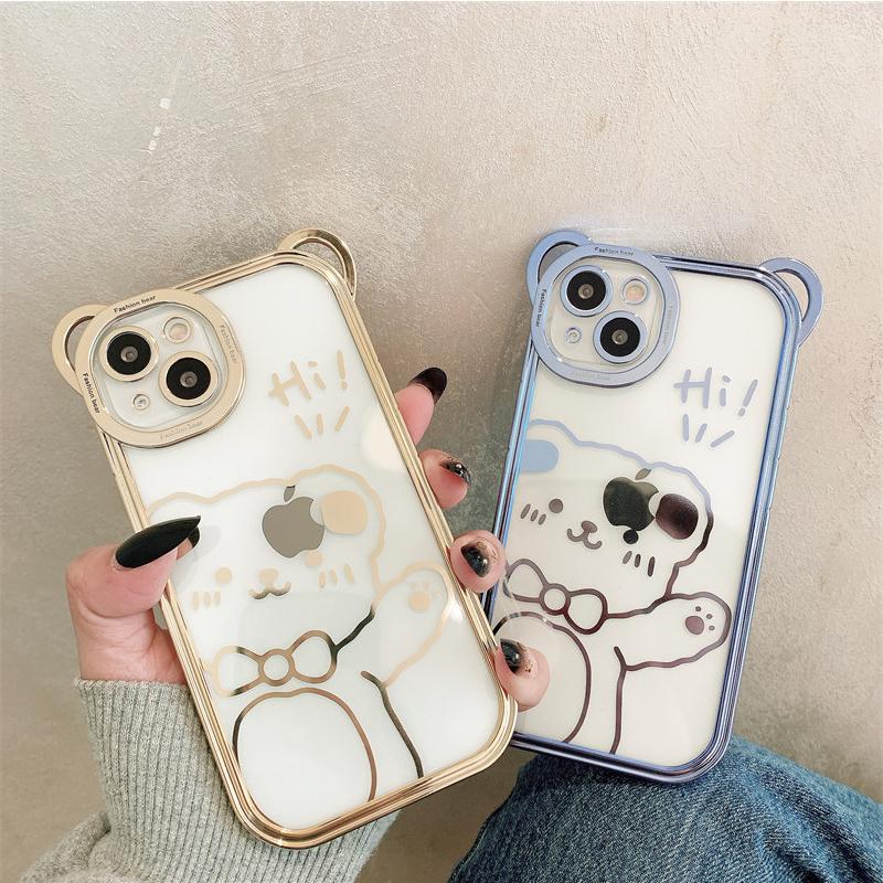 Милый мультяшный блестящий чехол с медвежьими ушками для Iphone 13 12 11 14 Pro Max Xs X 7 8 14 Plus, прозрачная задняя крышка телефона