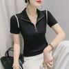 European Women's Stand-Up Collar Half-Zip T-Shirt, 2023 Summer Design, Short-Sleeved Versatile Top