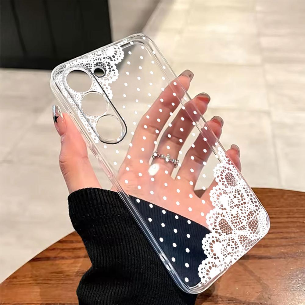 Романтичный Цветочный Прозрачный Чехол с Кружевным Узором для Samsung Galaxy A54 A56 A16 A17 A37 A57 A06 A07 A13 A14 M54 Прозрачный Чехол