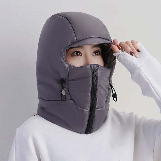 Winter Riding Hat Solid Color Thickened Brim Neck Wrap Windproof Warm Hat Adjustable Drawstring Design Skiing Hat