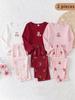 Girls Ribbed Pajama Set, Cute Bear Print Long Sleeve Top & Pants, Soft Breathable Sleepwear, 4-8Y Kids Girls Loungewear For Nightwear And Daily Wear