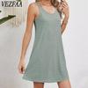 Женские Модные Летние Весенние Однотонные С Принтом Без Рукавов На Бретельках Свободная Талия Повседневные Платья