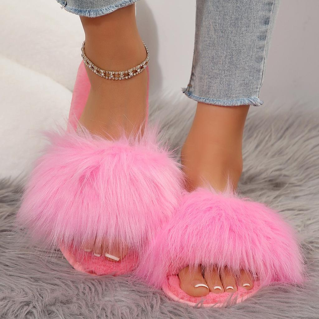 Fashion Slippers Women New Slides Casual Flat Low Heels Leisure Shoes for Women Solid Pink Blue Furry Fur Slippers Plus Size