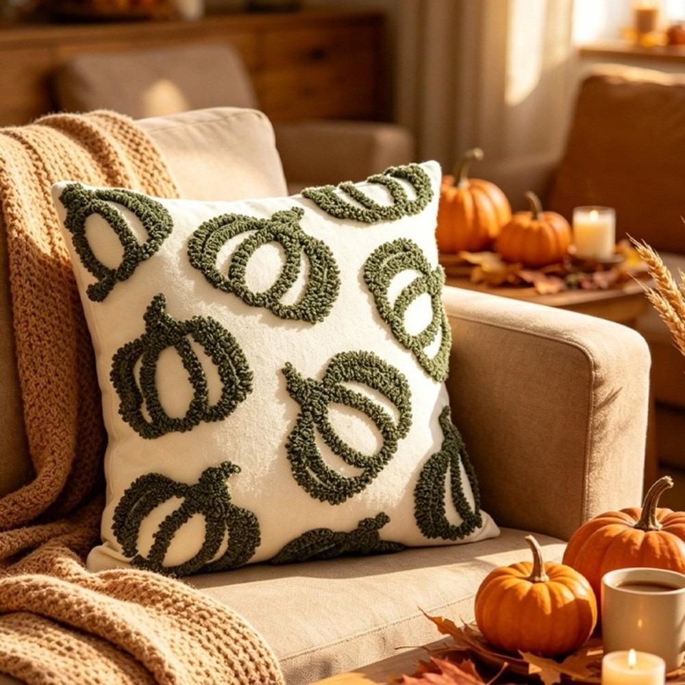 Chenille Pillow Protectors Embroidered Pumpkin Fall Pillow Covers Throw Pillow Covers Autumn Decor