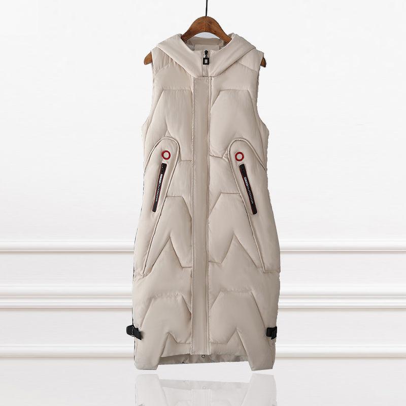 Autumn and Winter Down Cotton Vest Long Over The Knee Cotton Hooded Vest Sleeveless Thermal Vest with Camisole for Women