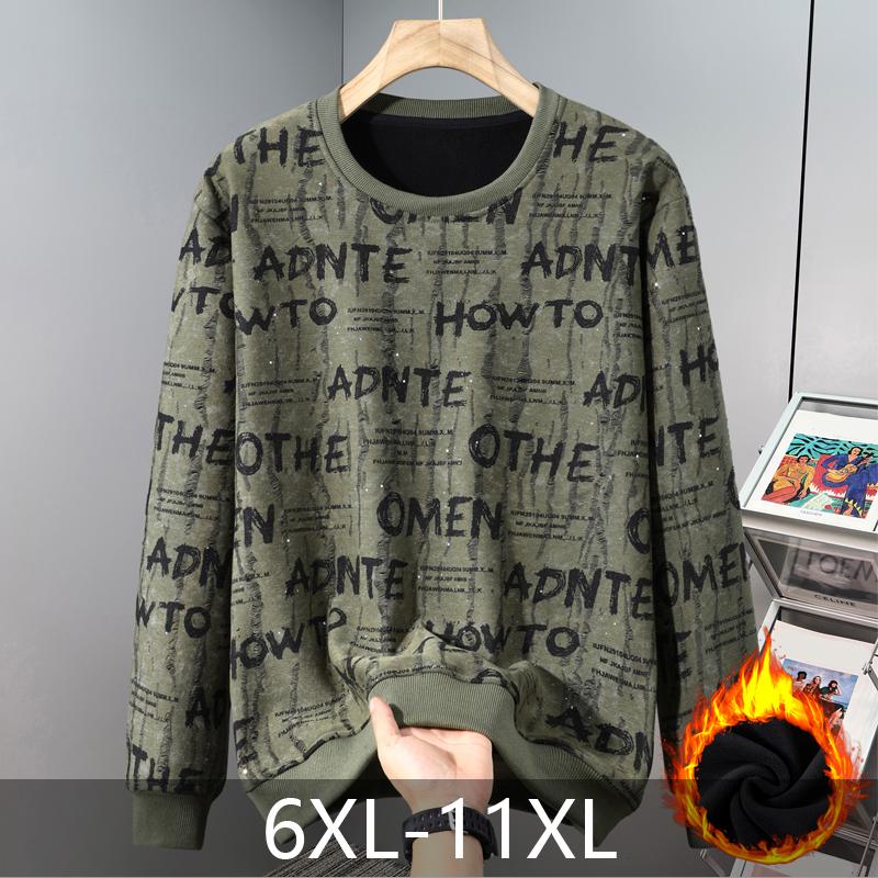 Мода больших размеров 6XL-11XL Осенние толстовки оверсайз для мужчин Одежда Толстые Теплые с подкладкой из искусственного флиса Топы с длинным рукавом Повседневные мужские пуловеры