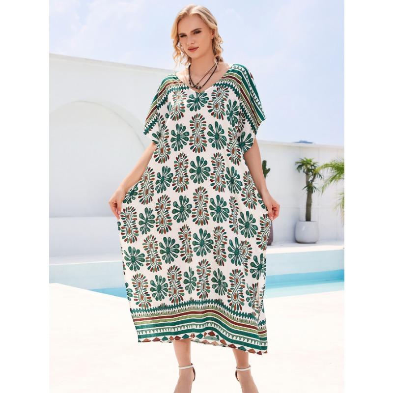 Плюс Размер Женщин Пляжный Принт Свободный Праздничный Платье Бикини Загар Накидка