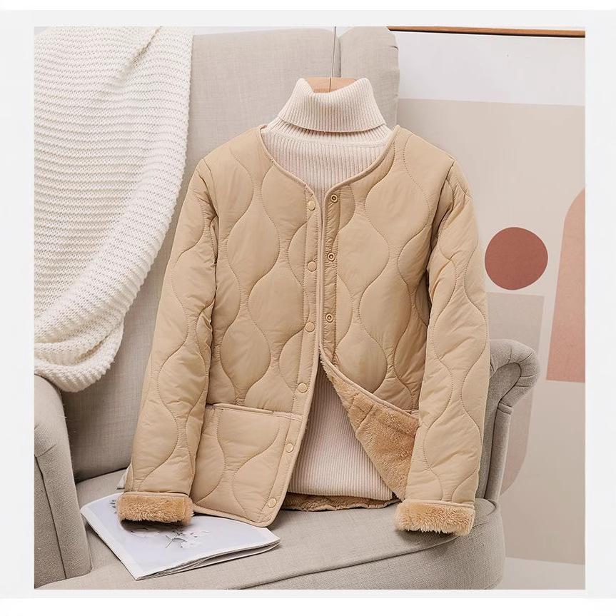 cotton-padded jacket with velvet liner, slim-fitting short cotton-padded jacket, warm in autumn and winter, close-fitting cotton jacket, down cotton