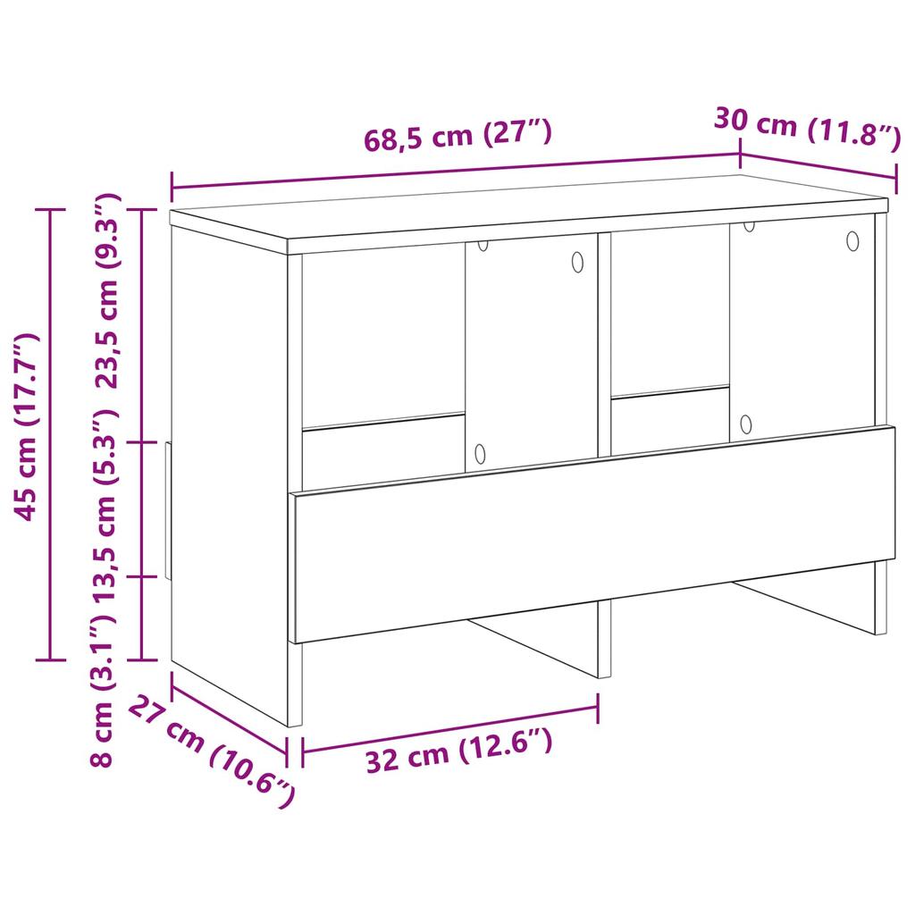 Magazine Shelf Grey Sonoma 68.5 x 30 x 45 cm