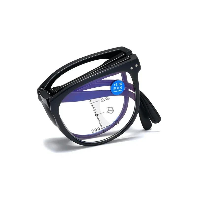 Унисекс портативные складные прогрессивные мультифокальные очки для чтения роскошные круглые очки для дальнего зрения очки с блокировкой синего света