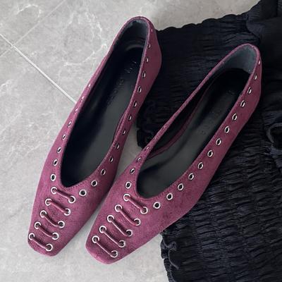 Модные балетки с квадратным носком из искусственной замши, женские удобные лоферы с заклепками, винтажные туфли Мэри Джейн на мягкой подошве дизайнерские