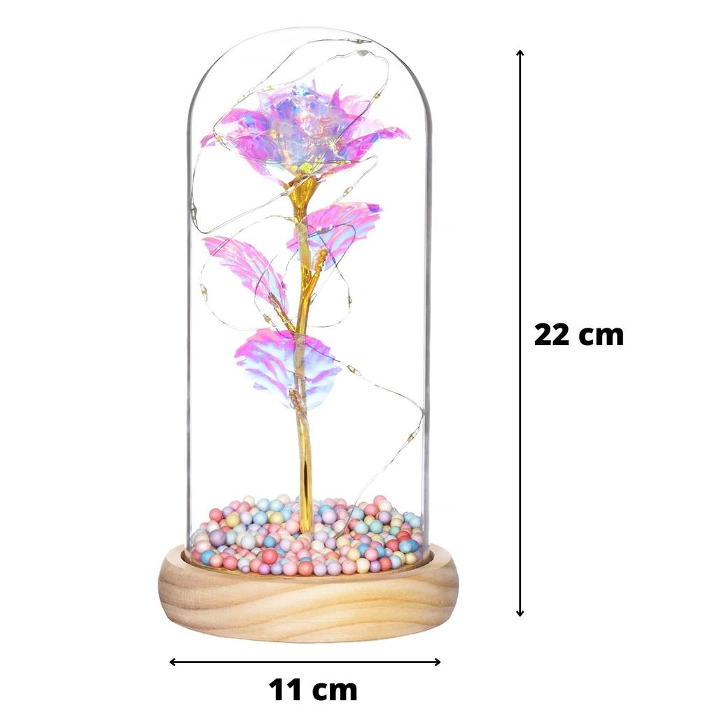 LED eternal pink rose glowing in glass, batteries, proposal, wedding, name day