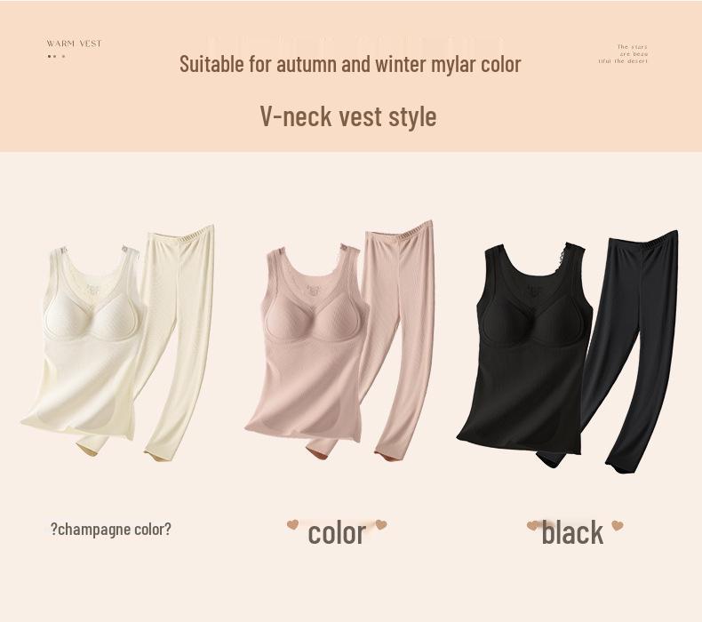 Sentimental Cat Women's Warm Vest with Chest Pads, Cashmere Silk, Enhances Bust, Autumn/Winter Slim Fit Innerwear