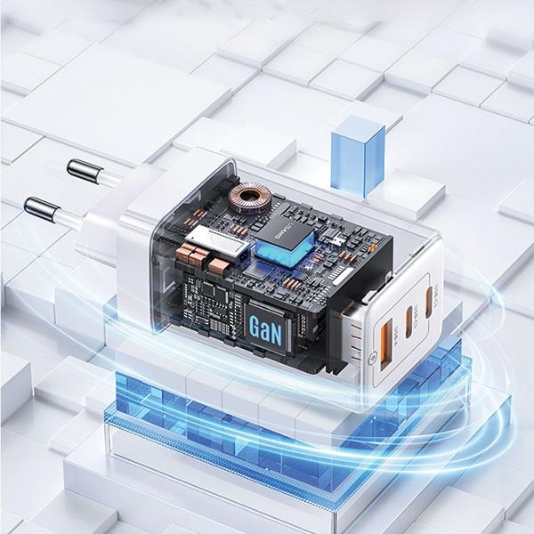 Ładowarka sieciowa 65W USAMS GaN Power Delivery 2xUSB-C/USB Biała