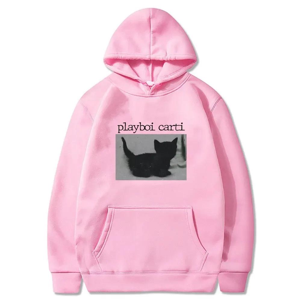 Playboi Carti Oversize Hip Hop Hoodie Cute Cat Print Hoodies Cotton Sweatshirt Fashion Mens Tops Women Winter Streetwear moto