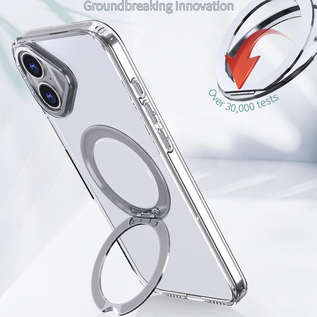 For iPhone 16 Case TPU+Acrylic Kickstand Magnetic Phone Cover