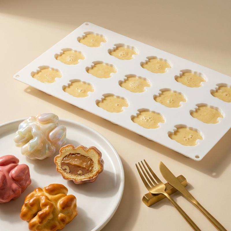 Modern Style Silicone Chocolate Mold for Pecan Nuts Food Grade with Artistic Mousse Cake Design for Elegant Desserts
