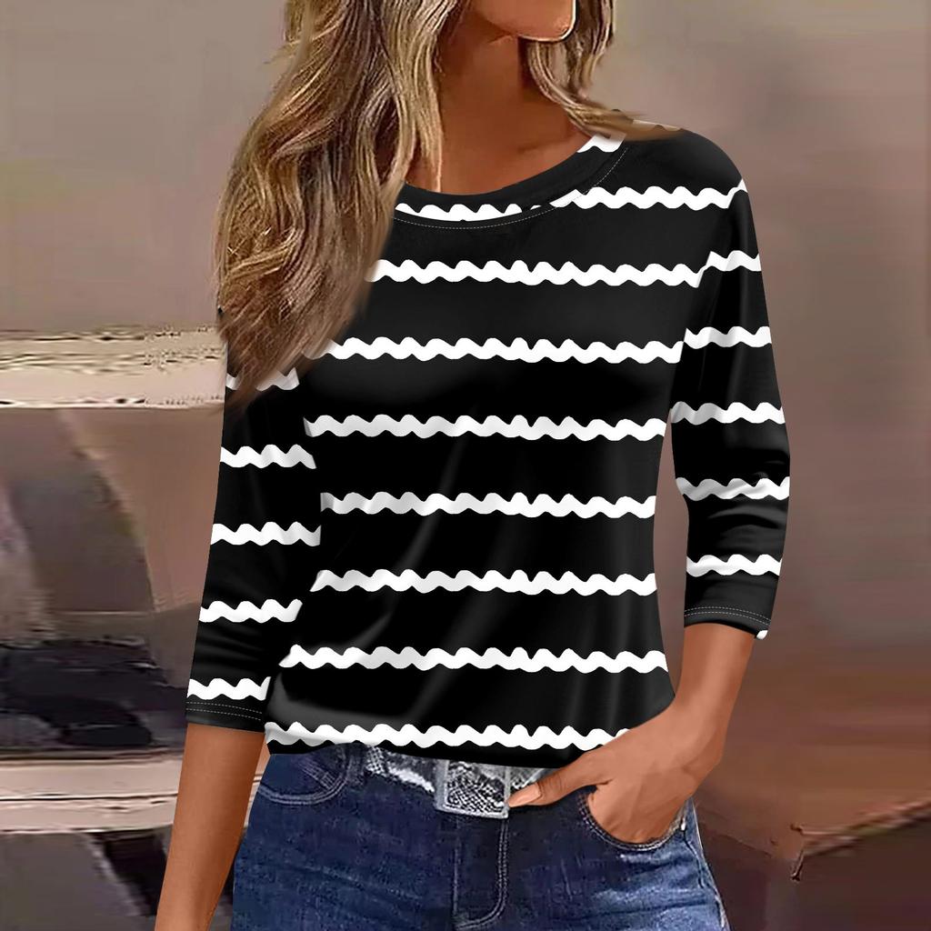 Женская модная повседневная свободная футболка с круглым вырезом и рукавами 3/4 с принтом, женский топ