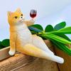 Wine Drinking Cat Figurine Resin Holding Wine Glass Sitting Cat Statue Resin Sculpture Home Office Desktop Decoration Ornament