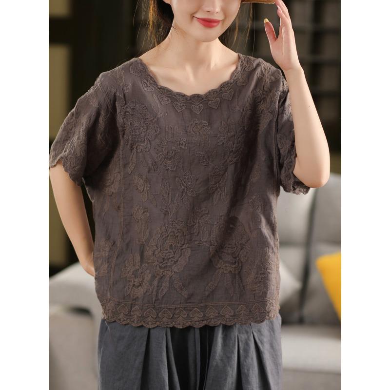 Летняя кружевная футболка с круглым вырезом, женская блузка с коротким рукавом, топы, футболки, повседневная свободная зеленая футболка