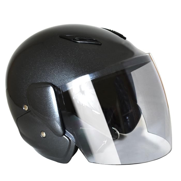Motorcycle Half with Suitable for Scooters and Mopeds up to Half SG Standard Helmet, Semi-Jet Helmet, Helmet, Helmet, Gunmetal, Shield, 125cc,