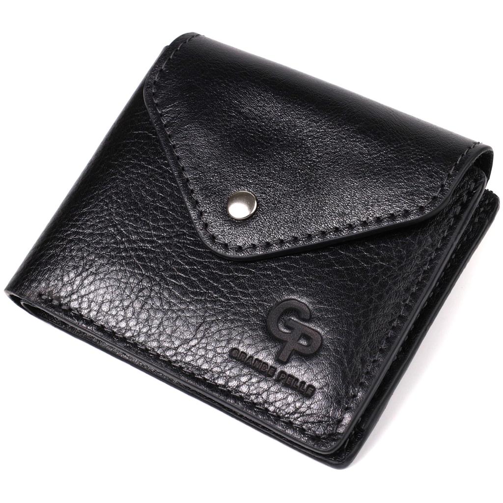 Unisex Wallet with Coin Holder Made of Glossy Genuine Leather GRANDE PELLE Wallet 16806 Black