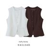 Kaslead New Women Clothes Western Style Fashion Simple and Versatile Two-Color Round Neck Suit Vest