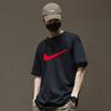 Nike Сплошной цвет с большим логотипом и круглым вырезом с коротким рукавом в стиле ретро, ​​американская футболка, мужские топы, черный BV0628-010