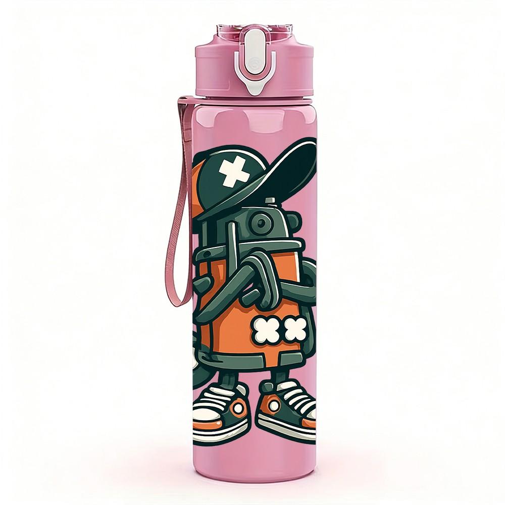 1PC Hip Hop Astronaut Pattern 750ml Color Plastic Sports Water Bottle Leakproof Flip Straw Lid Suitable for Sports Office Home Use