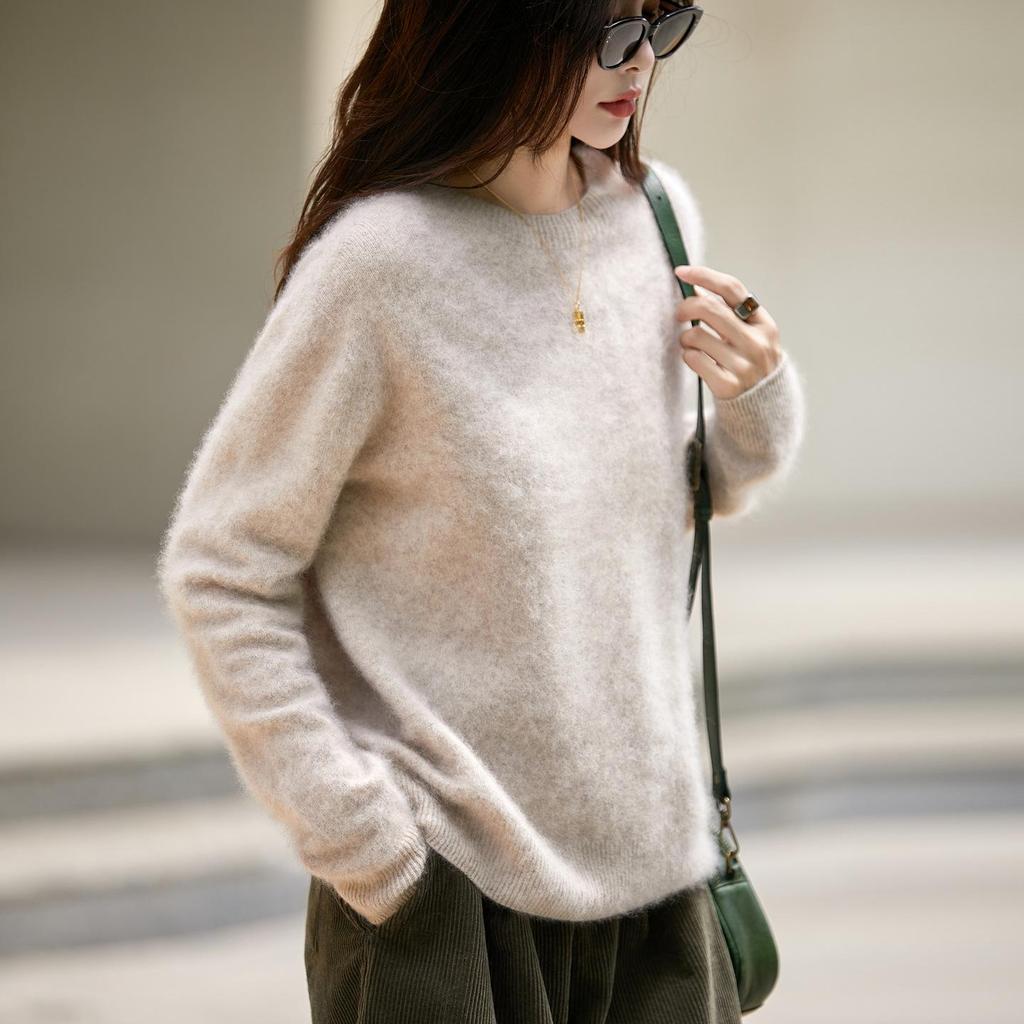 2025 Autumn/Winter Cashmere Wool Blend Round Neck Knitwear Long Sleeve Base Layer Top